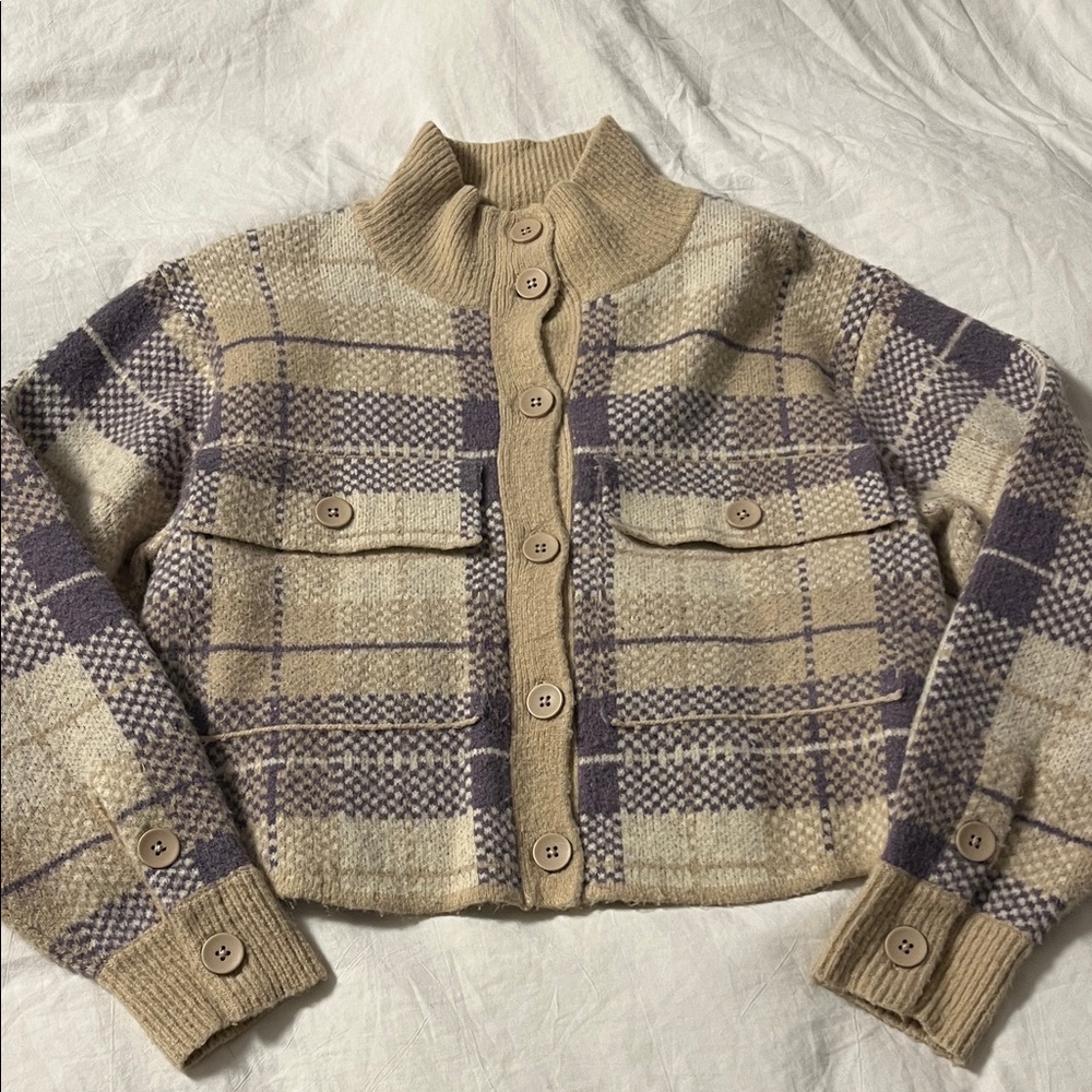 Icone (Simon’s) Plaid Button-Up Cardigan Sweater